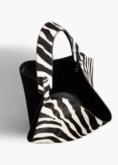 Khaite Small Lotus Tote In Zebra Print Haircalf And Black Suede | Thumbnail 3
