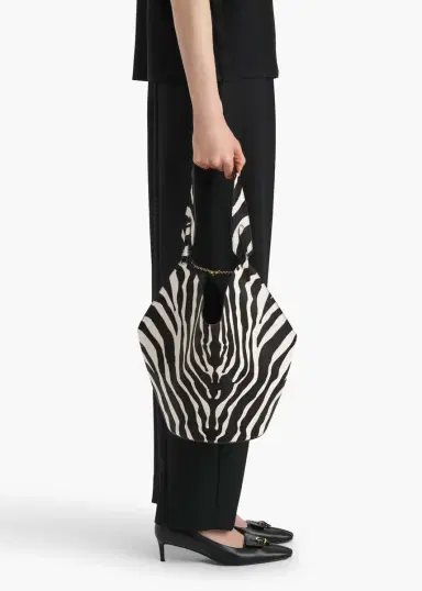 Khaite Small Lotus Tote In Zebra Print Haircalf And Black Suede | Thumbnail 5