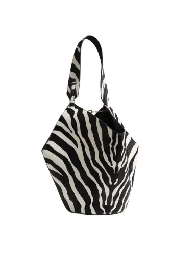 Khaite Small Lotus Tote In Zebra Print Haircalf And Black Suede | Thumbnail 1