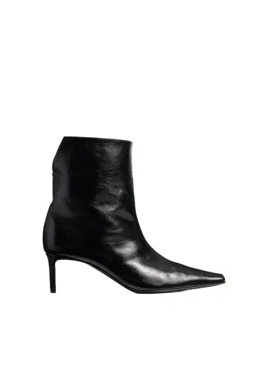 Khaite Ona Ankle Boot In Black Glazed Leather | Thumbnail 1 Khaite Ona Ankle Boot In Black Glazed Leather | Thumbnail 1