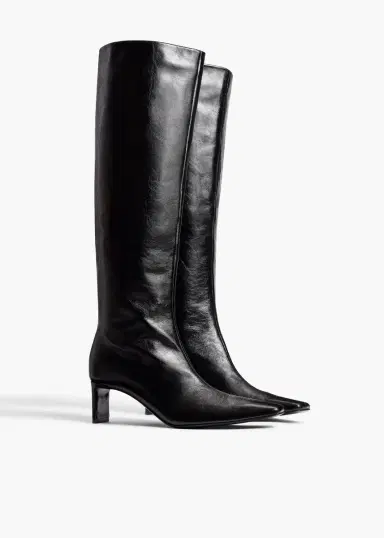 Khaite Ona Knee-High Boot In Black Glazed Leather | Thumbnail 2