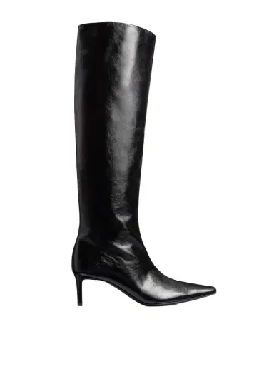 Khaite Ona Knee-High Boot In Black Glazed Leather | Thumbnail 1
