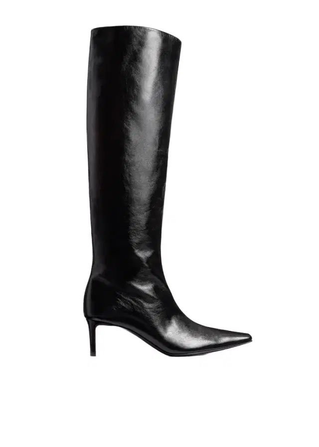 Khaite Ona Knee-High Boot In Black Glazed Leather