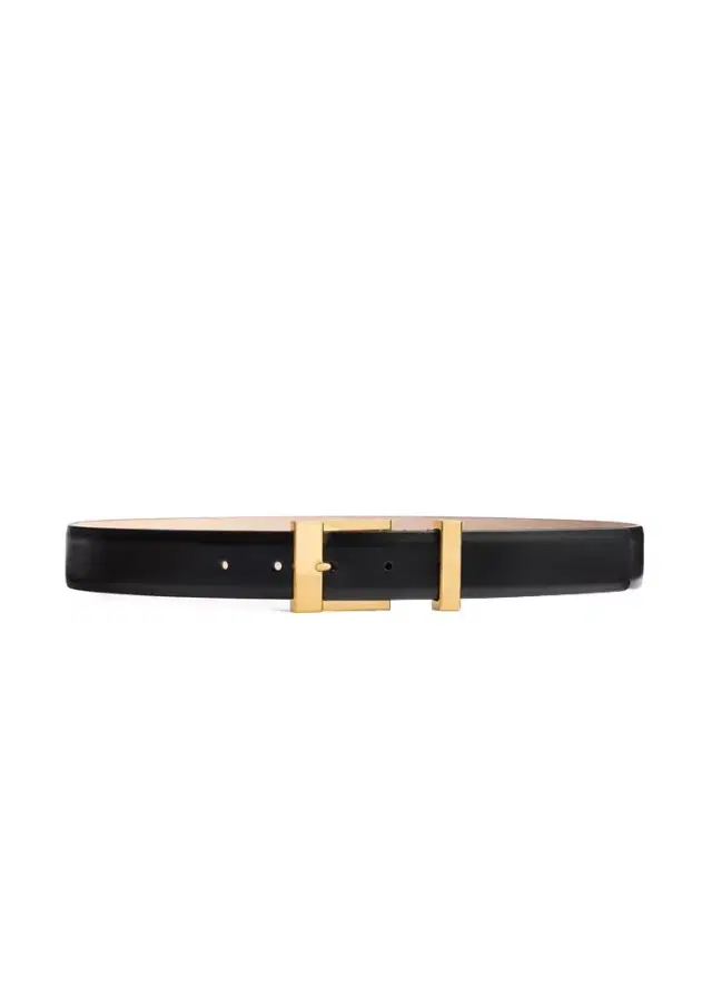 Khaite Medium Manhattan Belt In Black Leather With Gold