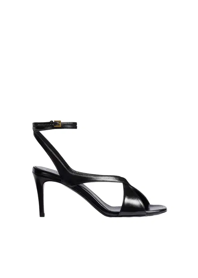 Khaite Liria Ankle Strap Sandal In Black Glazed Leather