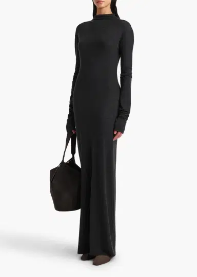 Khaite Norla Dress In Charcoal Silk Cashmere Jersey | Thumbnail 2