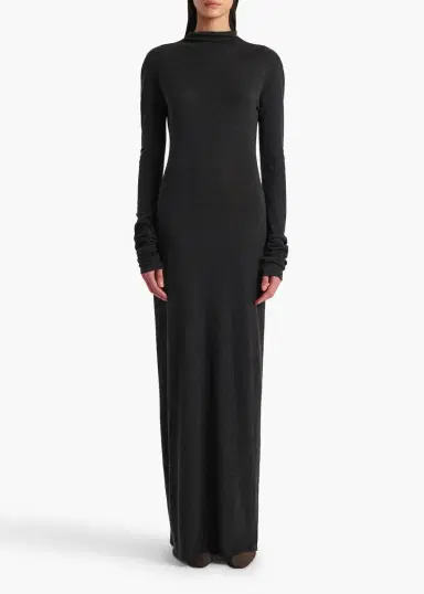Khaite Norla Dress In Charcoal Silk Cashmere Jersey | Thumbnail 3