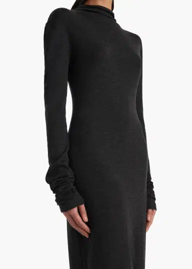 Khaite Norla Dress In Charcoal Silk Cashmere Jersey | Thumbnail 5