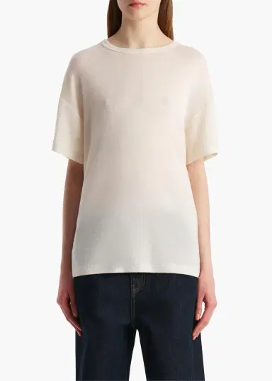 Khaite Maeve T-Shirt In Cream Silk Cashmere Jersey | Thumbnail 3