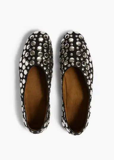 Khaite Jane Flat In Black Suede With Silver Studs | Thumbnail 3