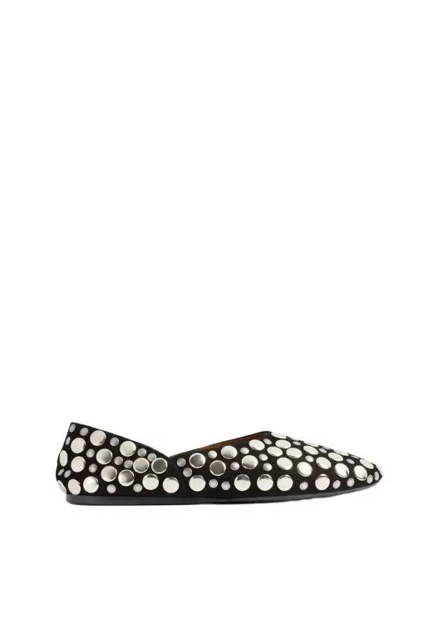 Khaite Jane Flat In Black Suede With Silver Studs