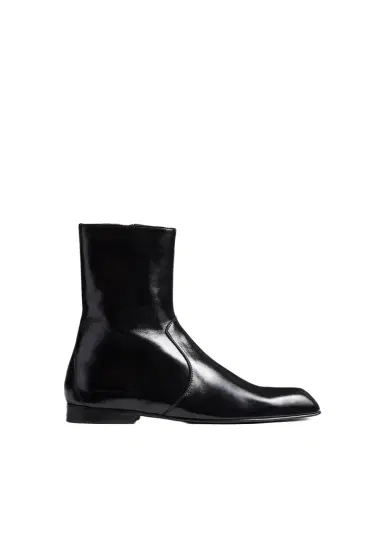 Khaite Colt Ankle Boot In Black Glazed Leather | Thumbnail 1 Khaite Colt Ankle Boot In Black Glazed Leather | Thumbnail 1