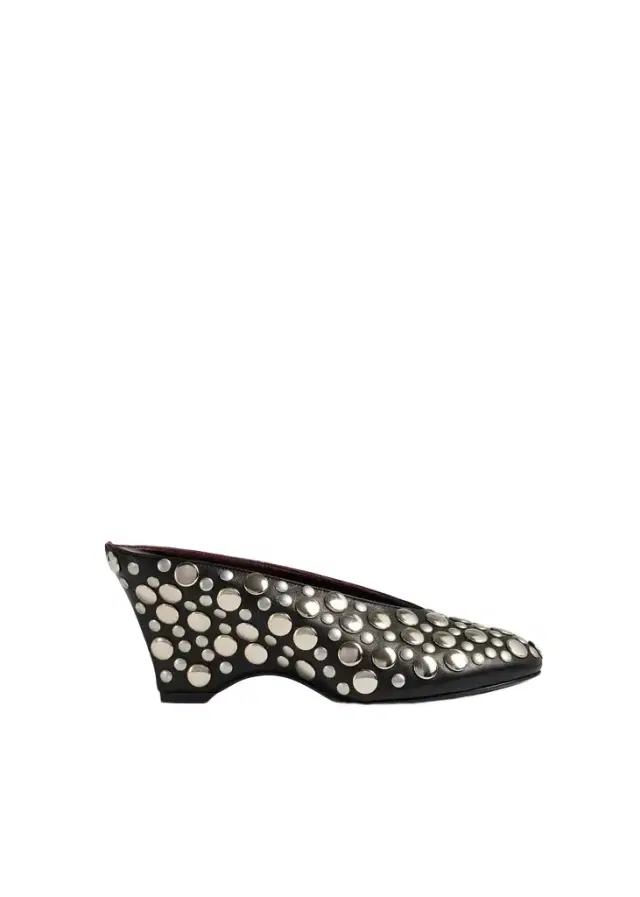 Khaite Cloak Wedge In Black Leather With Silver Studs