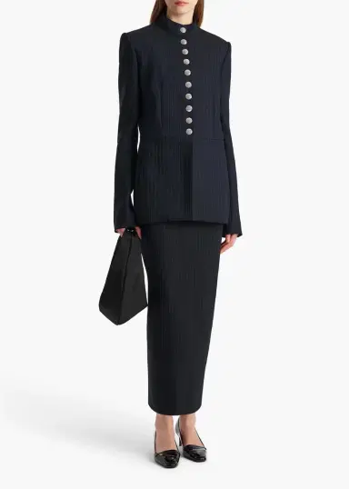 Khaite Loxley Skirt In Navy And White Stripe | Thumbnail 2