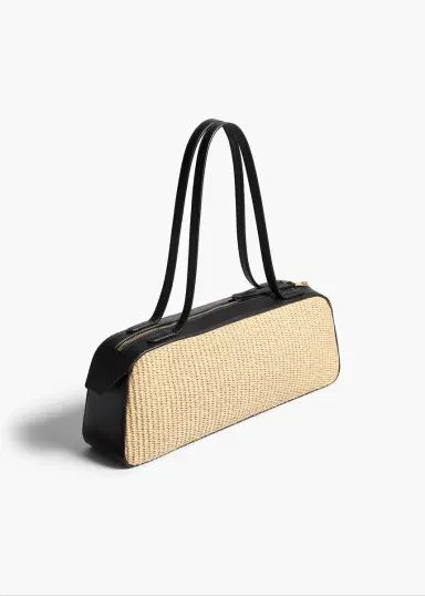 Khaite Simona Shoulder Bag In Natural Raffia With Black Leather | Thumbnail 2 Khaite Simona Shoulder Bag In Natural Raffia With Black Leather | Thumbnail 2