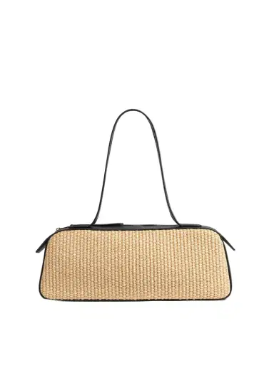 Khaite Simona Shoulder Bag In Natural Raffia With Black Leather | Thumbnail 1 Khaite Simona Shoulder Bag In Natural Raffia With Black Leather | Thumbnail 1