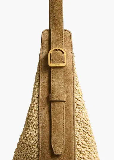 Khaite Augustina Hobo In Wheat Suede And Natural Raffia | Thumbnail 3
