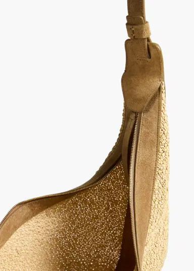 Khaite Augustina Hobo In Wheat Suede And Natural Raffia | Thumbnail 4
