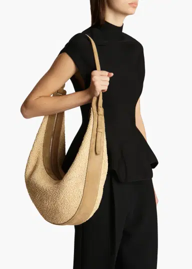 Khaite Augustina Hobo In Wheat Suede And Natural Raffia | Thumbnail 5