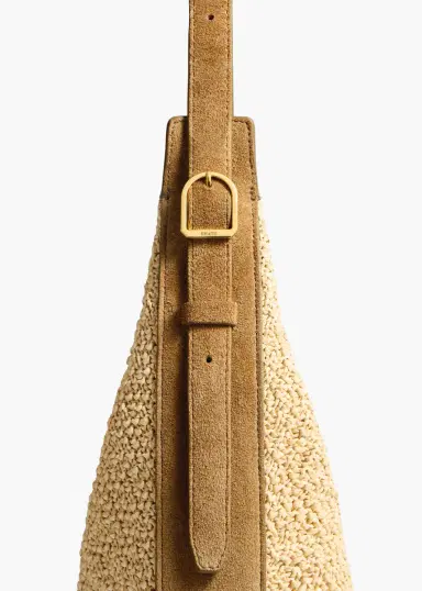 Khaite Small Augustina Crossbody Bag In Wheat Suede And Natural Raffia | Thumbnail 3