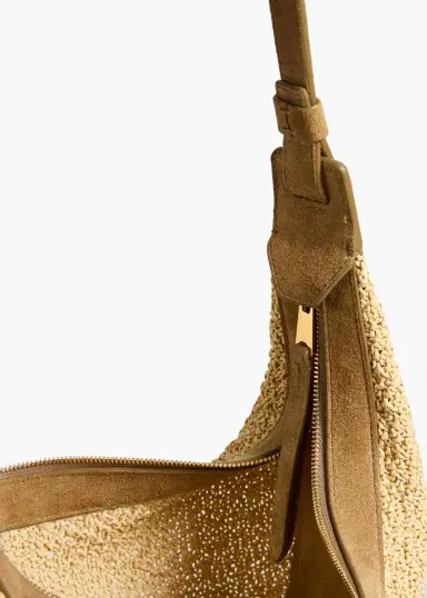 Khaite Small Augustina Crossbody Bag In Wheat Suede And Natural Raffia | Thumbnail 4