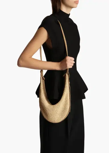 Khaite Small Augustina Crossbody Bag In Wheat Suede And Natural Raffia | Thumbnail 5