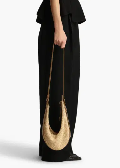 Khaite Small Augustina Crossbody Bag In Wheat Suede And Natural Raffia | Thumbnail 6