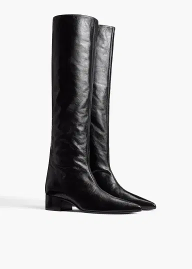 Khaite Andee Knee-High Boot In Black Glazed Leather | Thumbnail 2
