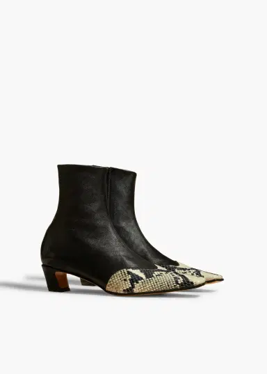 Khaite Nevada Stretch Low Boot In Black With Natural Python-Embossed Leather | Thumbnail 2