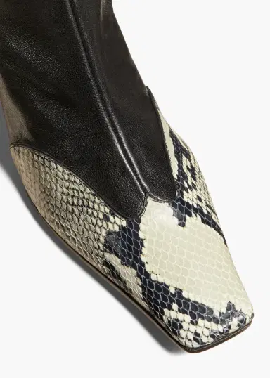Khaite Nevada Stretch High Boot In Black With Natural Python-Embossed Leather | Thumbnail 3