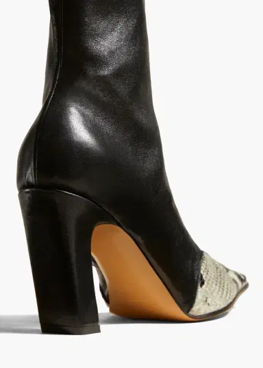 Khaite Nevada Stretch High Boot In Black With Natural Python-Embossed Leather | Thumbnail 4