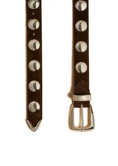 Khaite Benny Belt With Studs In Coffee Suede And Silver | Thumbnail 2