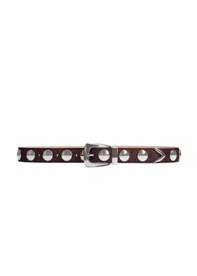 Khaite Benny Belt With Studs In Coffee Suede And Silver | Thumbnail 1