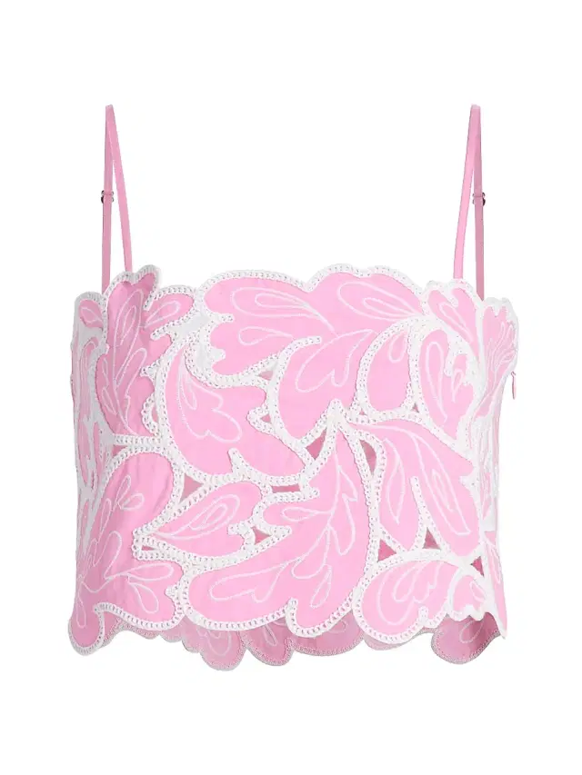 Cinq à Sept Women's Caterina Paisley-Embroidered Cotton Crop Top - Rosewater Pink White