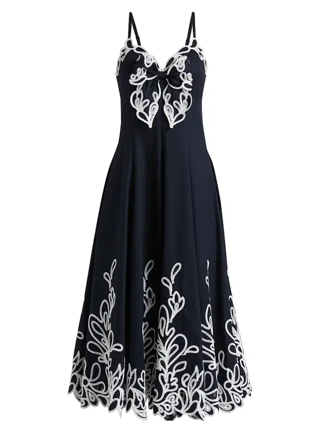 Cinq à Sept Women's Dama Embroidered Cotton Poplin Midi-Dress - Navy White