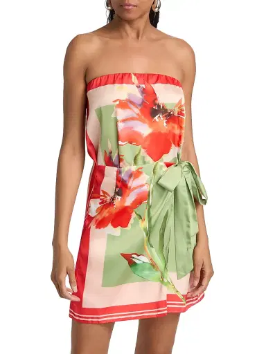Misa Los Angeles Women's Priya Floral Strapless Side-Tie Minidress - Scarf Flora - Size XL | Thumbnail 3