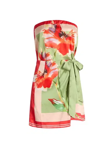 Misa Los Angeles Women's Priya Floral Strapless Side-Tie Minidress - Scarf Flora - Size XL | Thumbnail 1