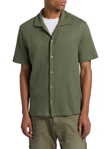 Vince Men's Pointelle Cotton-Blend Short-Sleeve Shirt - Coulter Green - Size XXL | Thumbnail 3 Vince Men's Pointelle Cotton-Blend Short-Sleeve Shirt - Coulter Green - Size XXL | Thumbnail 3