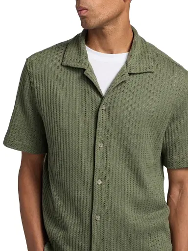 Vince Men's Pointelle Cotton-Blend Short-Sleeve Shirt - Coulter Green - Size XXL | Thumbnail 6 Vince Men's Pointelle Cotton-Blend Short-Sleeve Shirt - Coulter Green - Size XXL | Thumbnail 6