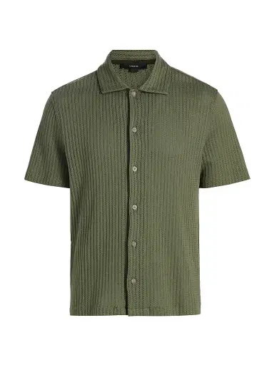 Vince Men's Pointelle Cotton-Blend Short-Sleeve Shirt - Coulter Green - Size XXL | Thumbnail 1 Vince Men's Pointelle Cotton-Blend Short-Sleeve Shirt - Coulter Green - Size XXL | Thumbnail 1