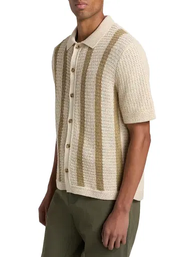 Vince Men's Crochet Striped Cotton Shirt - Dark Blanco Dark Desert Brush - Size XXL | Thumbnail 4