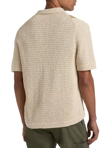 Vince Men's Crochet Striped Cotton Shirt - Dark Blanco Dark Desert Brush - Size XXL | Thumbnail 5