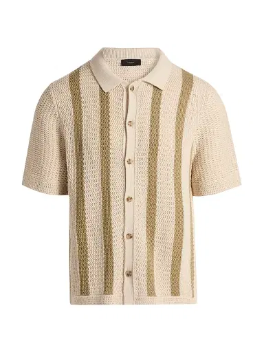 Vince Men's Crochet Striped Cotton Shirt - Dark Blanco Dark Desert Brush - Size XXL | Thumbnail 1