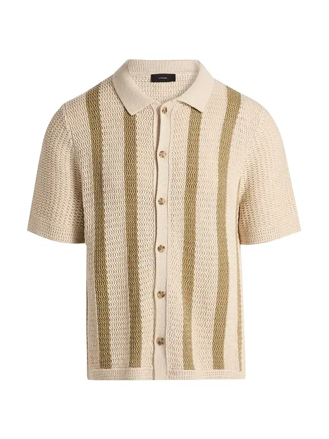 Vince Men's Crochet Striped Cotton Shirt - Dark Blanco Dark Desert Brush