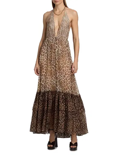 Ramy Brook Women's Milena Colorblocked Leopard Maxi Dress - Light Leopard - Size Large | Thumbnail 3