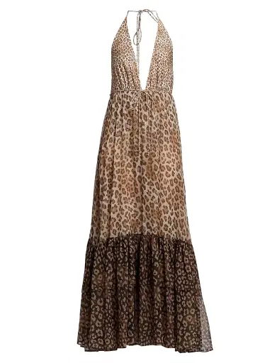 Ramy Brook Women's Milena Colorblocked Leopard Maxi Dress - Light Leopard - Size Large | Thumbnail 1