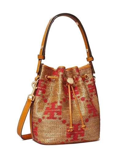 Tory Burch Women's T Monogram Straw Bucket Bag | Thumbnail 2