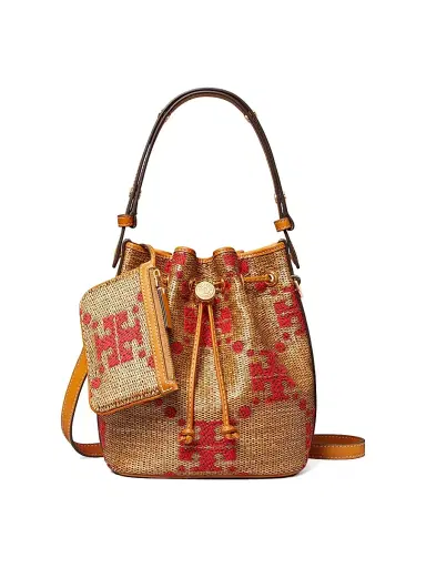 Tory Burch Women's T Monogram Straw Bucket Bag | Thumbnail 3