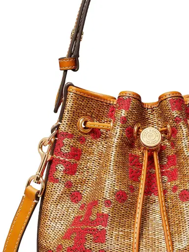 Tory Burch Women's T Monogram Straw Bucket Bag | Thumbnail 5