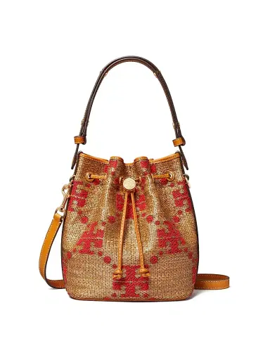 Tory Burch Women's T Monogram Straw Bucket Bag | Thumbnail 1